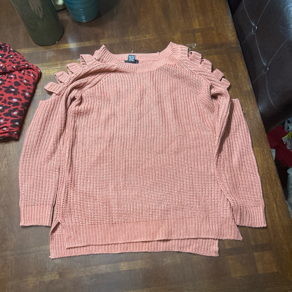 Women's Peach Sweater with Ruffle Details